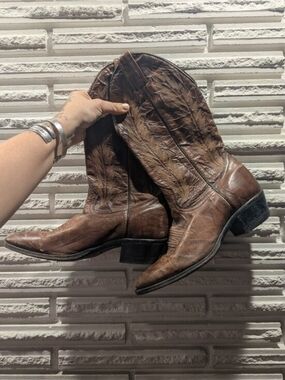 Boulet Classic Brown Leather Womans Western Boot 90s Vintage